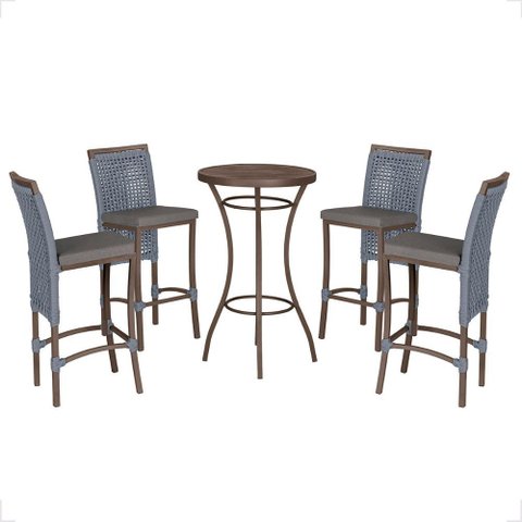 Mesa Bistro e 4 Banquetas Roma Marrom Corda Náutica 11 Trama Original