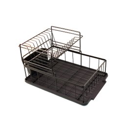 Escorredor Duplo de Louças Cromado Inox Porta Talher Pratos Bandeja Coletora Copos Colheres Cozinha - 1