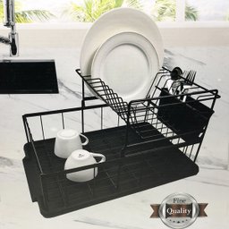 Escorredor Duplo de Louças Cromado Inox Porta Talher Pratos Bandeja Coletora Copos Colheres Cozinha - 2