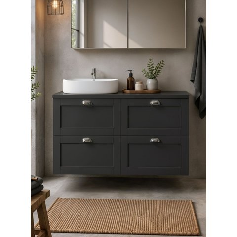 Gabinete para Banheiro com Tampo e Cuba 120cm Retro MDF Grafite Milano - On Móveis