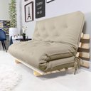 Ver imagem 1 de Sofa Cama Casal Futon Oriental Bege Com Madeira Maciça