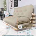 Ver imagem 3 de Sofa Cama Casal Futon Oriental Bege Com Madeira Maciça