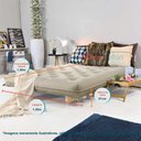 Ver imagem 2 de Sofa Cama Casal Futon Oriental Bege Com Madeira Maciça