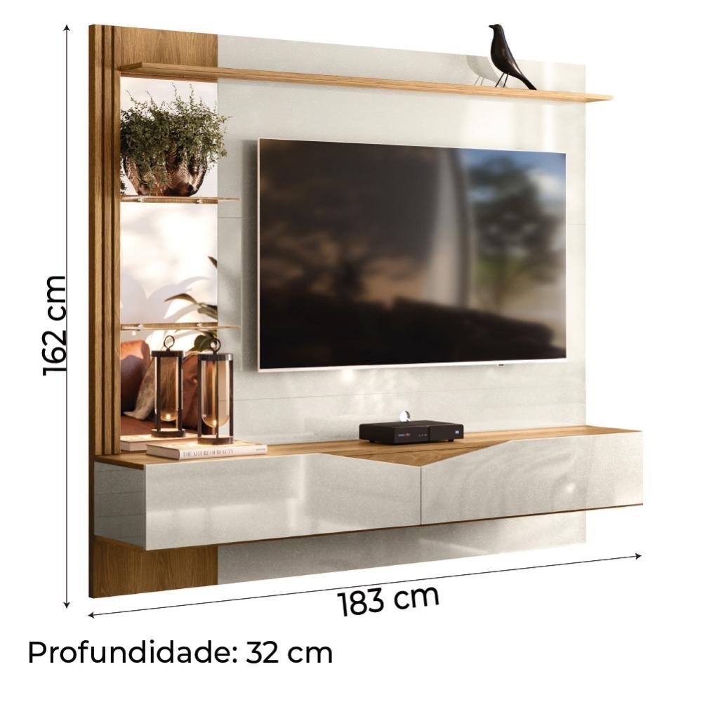 Painel para TV até 55 Polegadas com Espelho 1,83m Turim Off White Perolizado/Freijó Lukaliam - 3