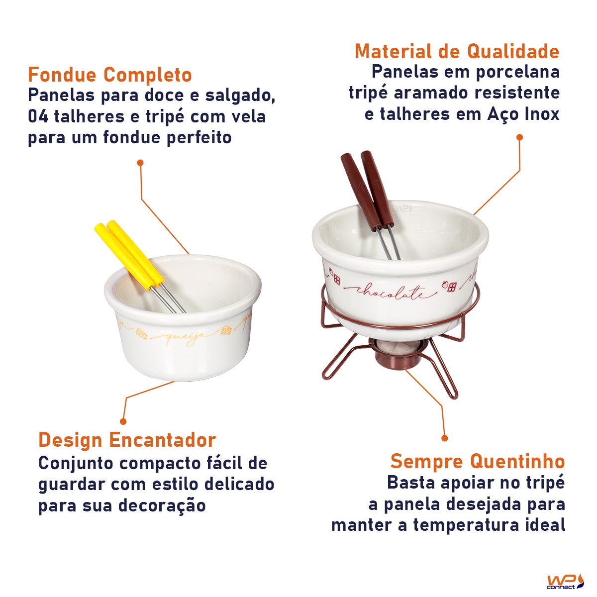 Conjunto Aparelho Para Fondue Porcelana 09 Peças Doce e Salgado Wp