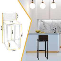 Kit 6 Bancos Quadrado Junco Argila para Bancada Alta Cozinha Área Gourmet Bistrô Piscina Bar - 2