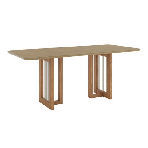 Mesa Yara para 6 Lugares Tampo de 200cm Canto Arredondado com Vidro e Detalhe com Acabamento em Cord