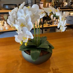 Arranjo Grande Centro de Mesa 3 Orquídeas Branca 3d Vaso Verde - 1