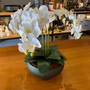 Ver imagem 1 de Arranjo Grande Centro de Mesa 3 Orquídeas Branca 3d Vaso Verde