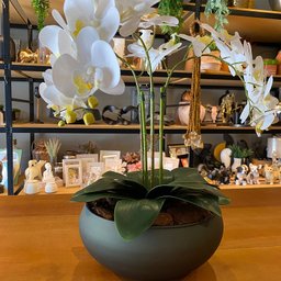 Arranjo Grande Centro de Mesa 3 Orquídeas Branca 3d Vaso Verde - 3
