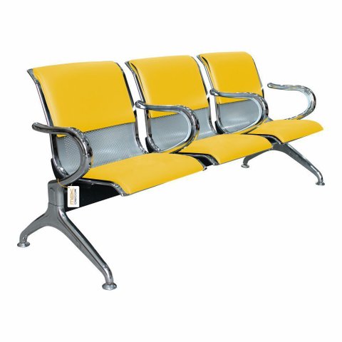 Cadeira Longarina 3 Lugares Estofado Colors com Braços Centrais - Amarelo