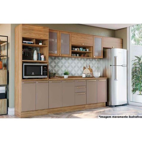 Cozinha Completa Botanic 8 Peças (3 Armários + 2 Balcões + 1 Paneleiro + 2 Complementos) M663