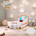 Ver imagem 1 de Cama Infantil Juvenil Belissima Azul com Luminária e Colchão para Quarto Infantil - Branco/amêndoa