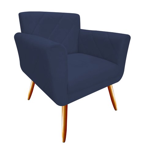 Poltrona Decorativa Sabrina Suede Azul Marinho Pés Madeira Ms Decor