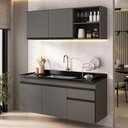 Ver imagem 1 de Armário Cozinha Modulada Compacta Suspensa com Pia 150cm Milano Multimóveis MCR2481 Grafite/Preto