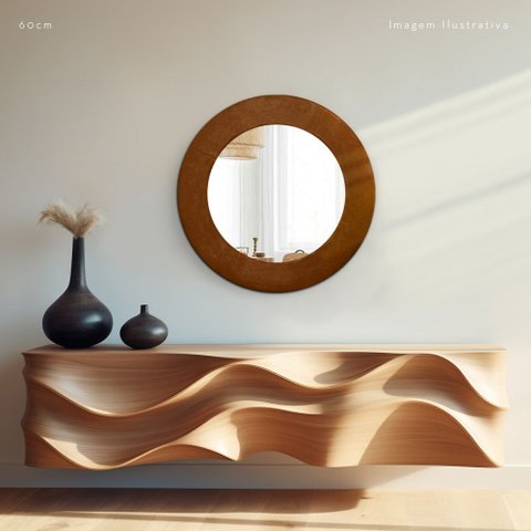 Espelho Decorativo Madrid Corino 60cm Redondo Marrom