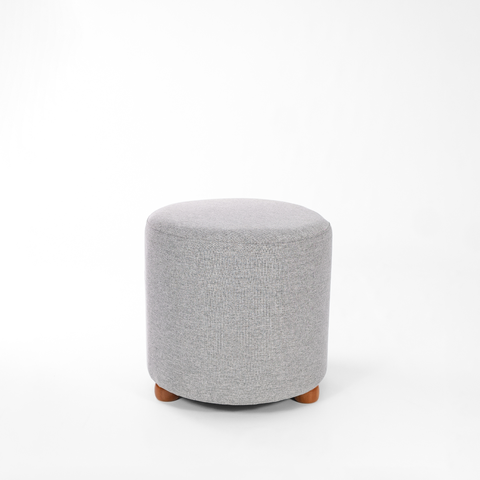 Puff Turim Decorativo Tecido Linho Banqueta Redondo Pés de Madeira