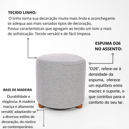 Puff Decorativo Moderno Redondo Linho Turim - 4