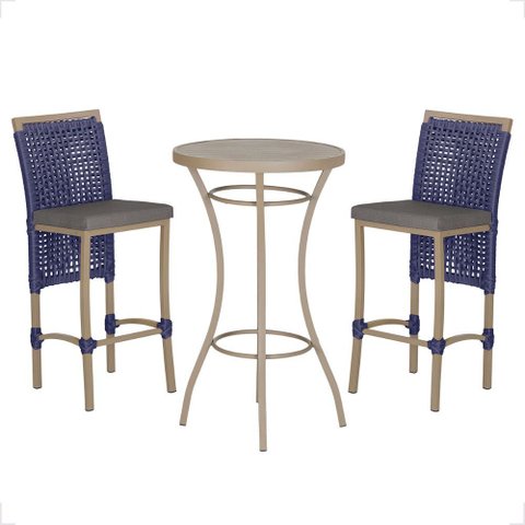 Mesa Bistro e 2 Banquetas Roma Fendi Corda Náutica 11 Trama Original