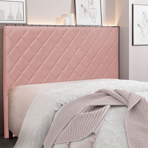 Cabeceira Solteiro 90cm Veludo Esmeralda Rosa