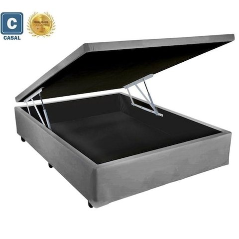 Cama Baú Casal Cinza Plumaflex 138x188x41