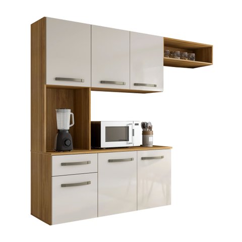 Cozinha Belíssima Armário Balcão Multiuso Suspenso - Freijó Off White