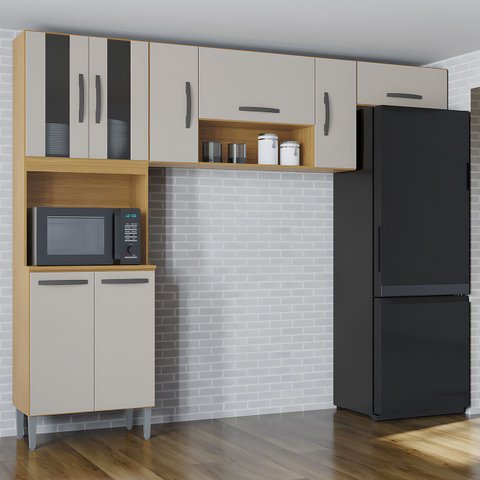 Armário de Cozinha Compacta 244cm 8 Portas Livy P11 Damasco/Off White - Mpozenato