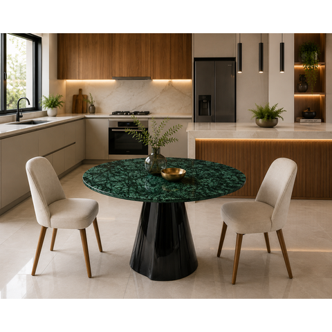 Mesa de Jantar Mármore Verde Guatemala 70cm Cone Lua