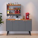 Ver imagem 2 de Kit Sala Jantar Aparador Buffet Kiev Armário Parede Amélia Suspenso Prateleiras - Cinza/cinamomo