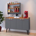 Ver imagem 3 de Kit Sala Jantar Aparador Buffet Kiev Armário Parede Amélia Suspenso Prateleiras - Cinza/cinamomo