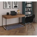 Ver imagem 1 de Escrivaninha Estilo Industrial Malta Amêndoa 137x53cm Ferro Preto com 1 Poltrona Preta e Marrom