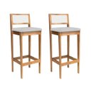Ver imagem 1 de Kit 2 Banquetas Madeira Mel com Linho Prata Churrasqueira Encosto em Trama