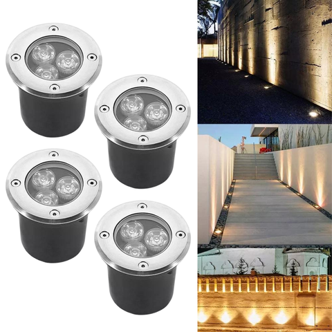 Kit 4 Balizadores Led SMD Blindado 3W Bivolt Spot De Embutir Em Piso Chão Gramado Escada Jardim Luz 