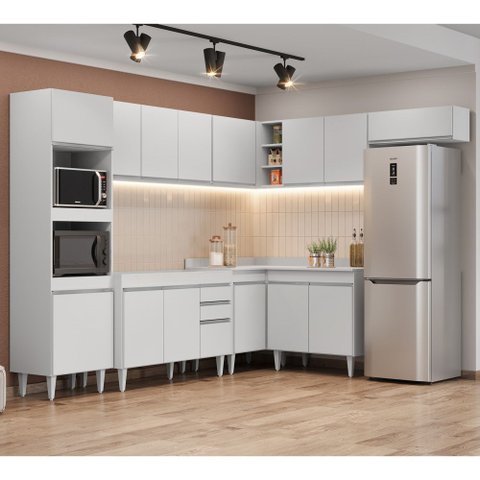 Armário de Cozinha Modulada de Canto 8 Peças Cp01 Balcão Branco - Lumil Lumil Móveis