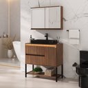 Ver imagem 1 de Conjunto Adelaide 90cm com Pés Espelheira Cuba Aurora Preta - Fabribam Cacau