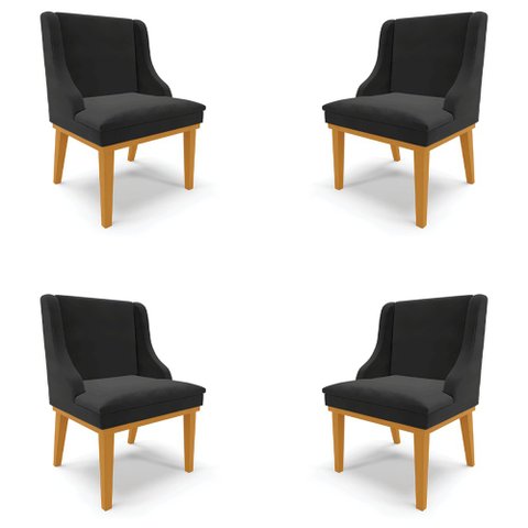 Kit 4 Cadeiras Decorativas Sala de Jantar Base Fixa de Madeira Firenze Veludo Preto/Castanho G19 - G
