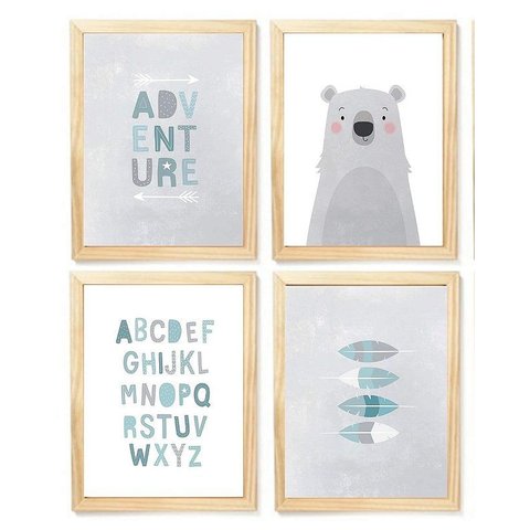 Kit Quadro Urso Escandinavo Decorativo Quarto Criança Bebê Enxoval