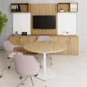 Ver imagem 4 de Mesa de Reunião Circular 110cm Pé Disco Metálico F5 Office Cor:macadâmia com Branco