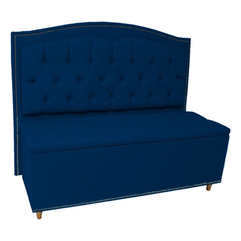 Kit Cabeceira e Calçadeira com Baú 160 Cm Queen Casal Diana Suede Azul Marinho - Fina Mobília