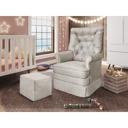 Poltrona Amamentação Balanço + Puff Alana Suede Bege - 2