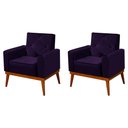 Ver imagem 1 de Kit 2 Poltronas Decorativa Florença Pés em Madeira Maciça Estofado Veludo - Berinjela