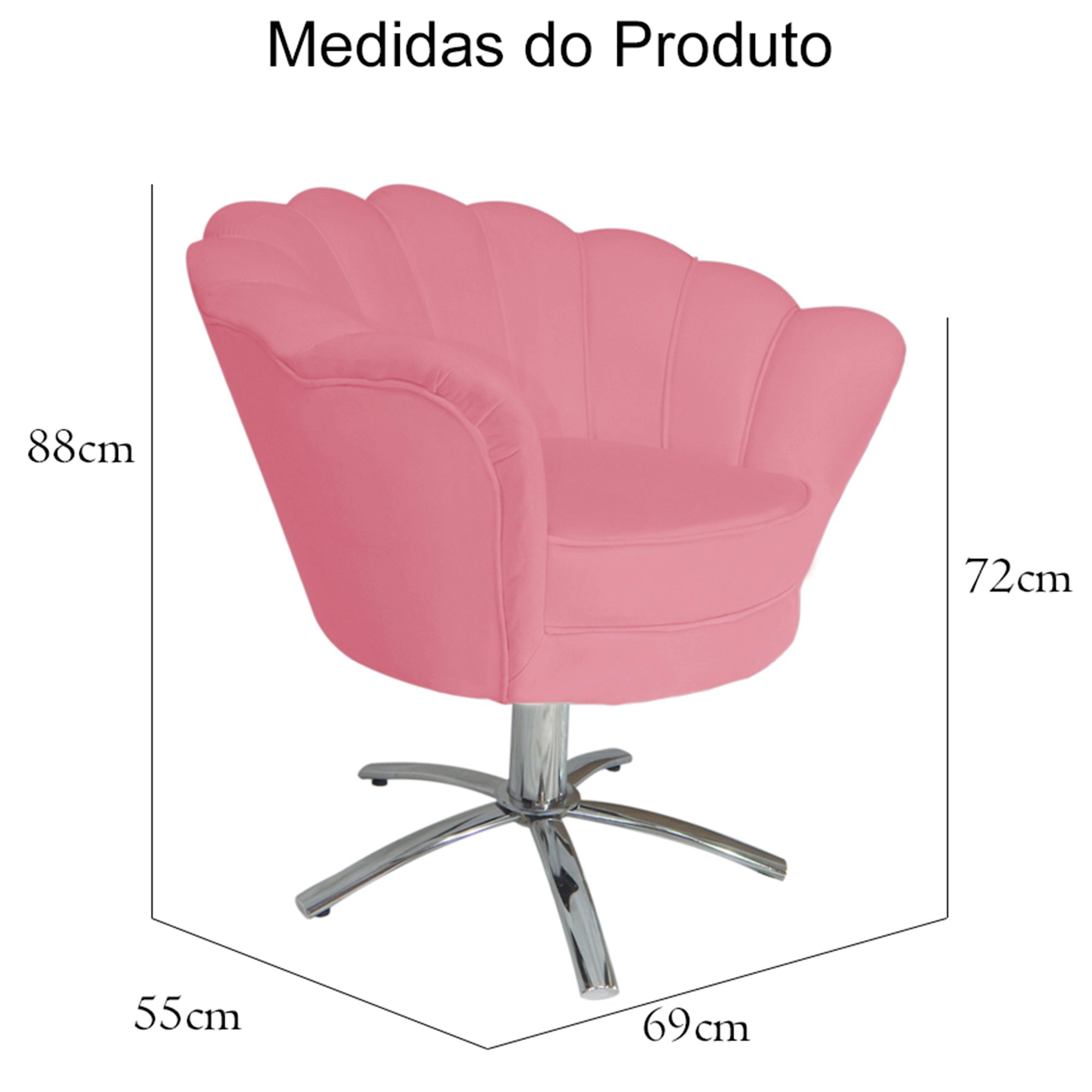 Poltrona Cadeira com Base Giratoria Cromado Pétala Suede Rosa - 5