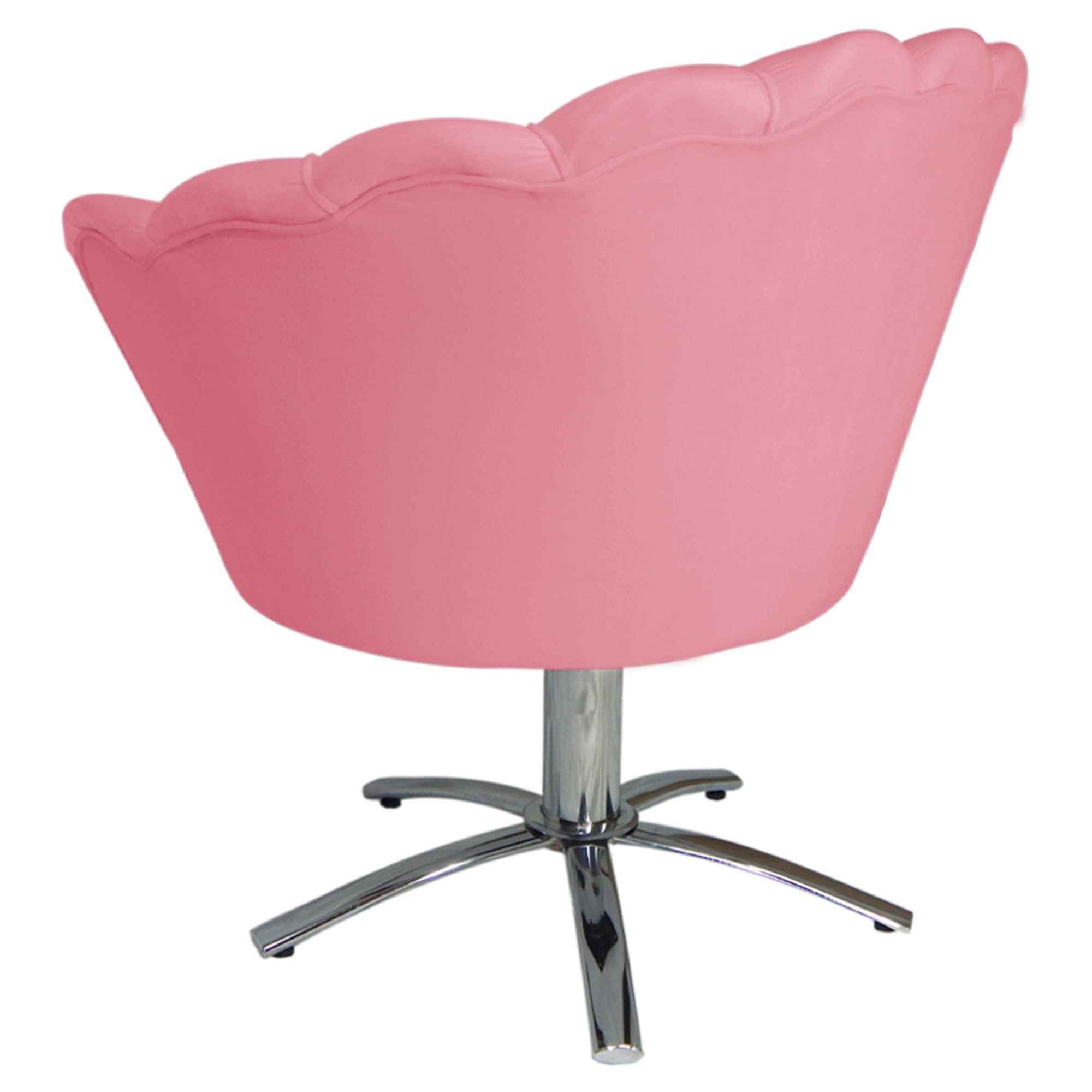Poltrona Cadeira com Base Giratoria Cromado Pétala Suede Rosa - 3