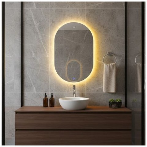 Espelho Oval Orgânico Led Iluminado 75x50cm Touch Screen - Led Quente 3000k