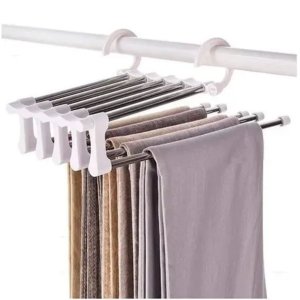 Cabide Inox para Calças Retrátil Multifuncional C/ 5 Divisórias
