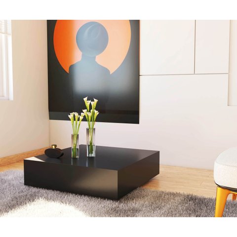 Mesa de Centro 60x60cm  Quadrada MDF Preto Fosco Laqueado Sala Casa Nova Decoração Aura