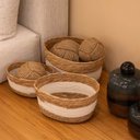 Ver imagem 2 de Conjunto 3 Cestos Decorativos em Fibra Vegetal e Algodão Branco Qj3002 Btc