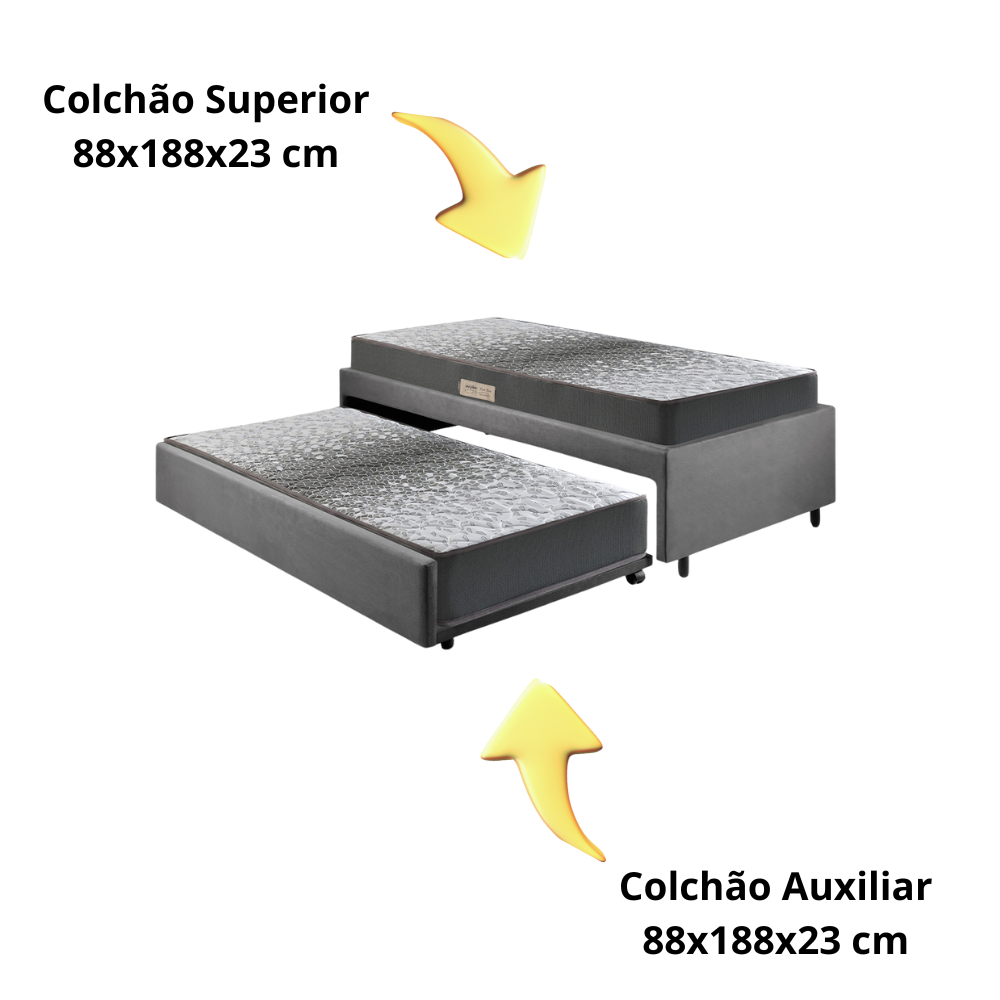 Bicama Box Solteiro 88x188 Suede Cinza com Dois Colchões de Espuma Dual Firm Ecoflex - 7