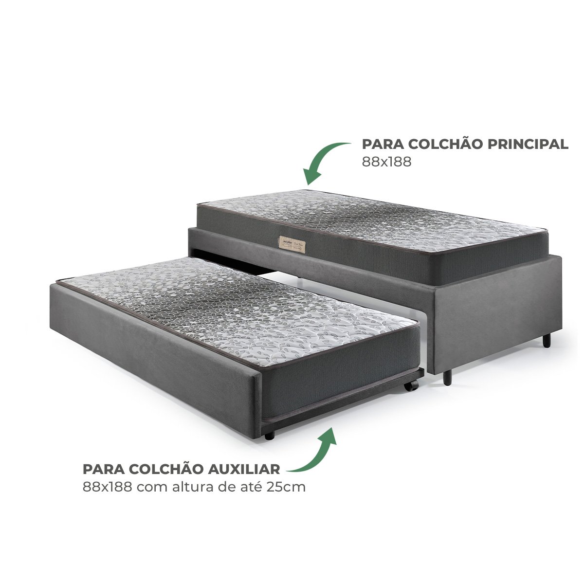 Bicama Box Solteiro 88x188 Suede Cinza com Dois Colchões de Espuma Dual Firm Ecoflex - 6