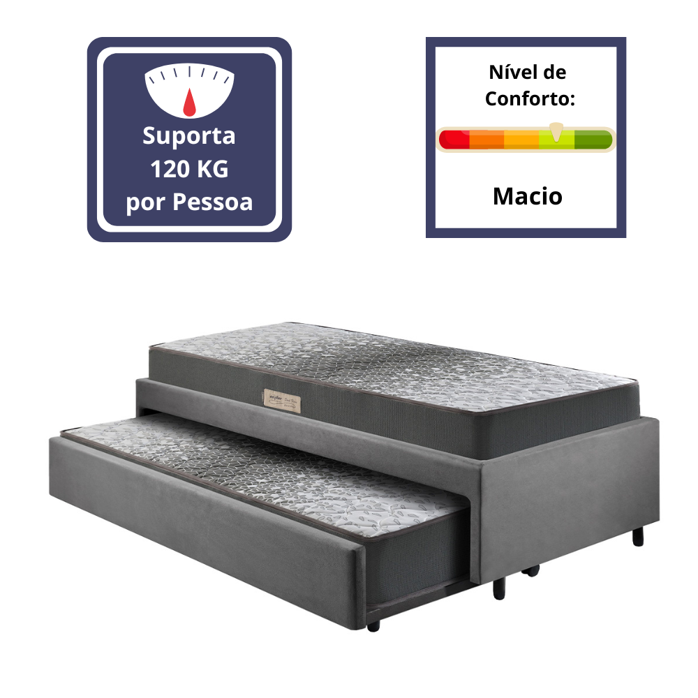 Bicama Box Solteiro 88x188 Suede Cinza com Dois Colchões de Espuma Dual Firm Ecoflex - 5